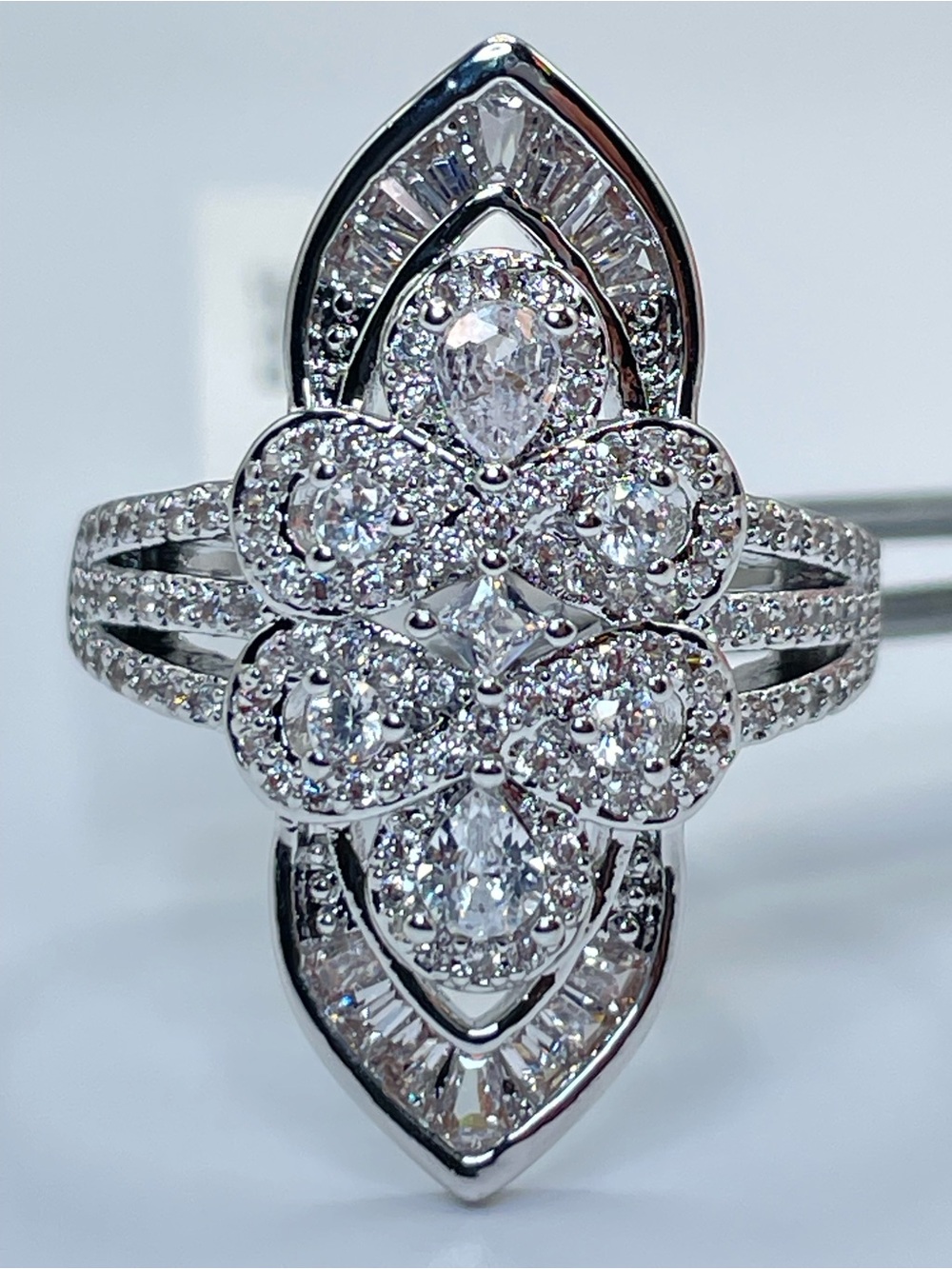 Swarovski Crystal Elements White Crystals Art Deco Statement Ring Sz 7